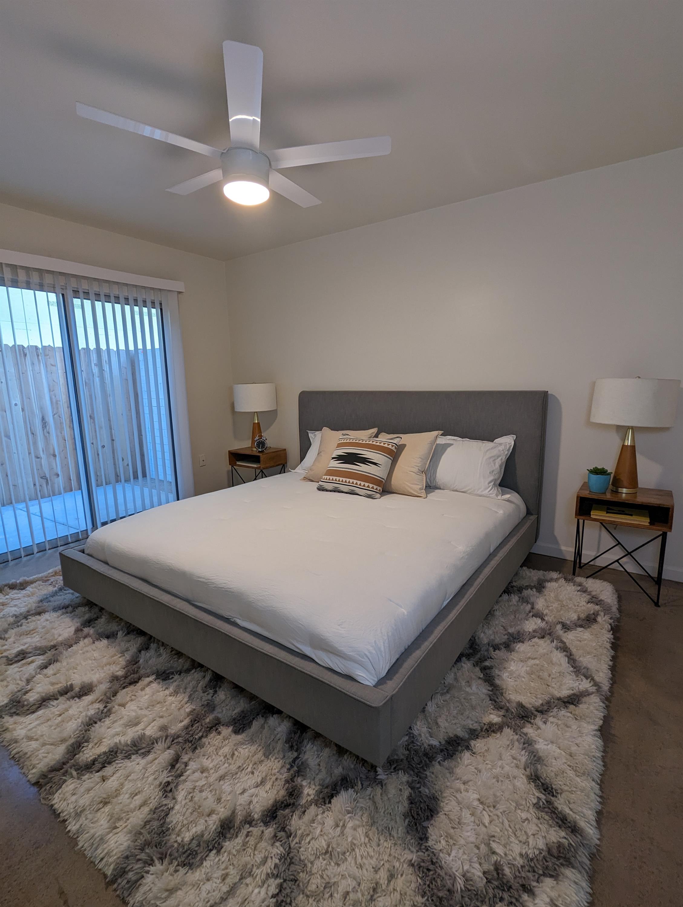 Furnished bedroom shown at Villa Riviera.