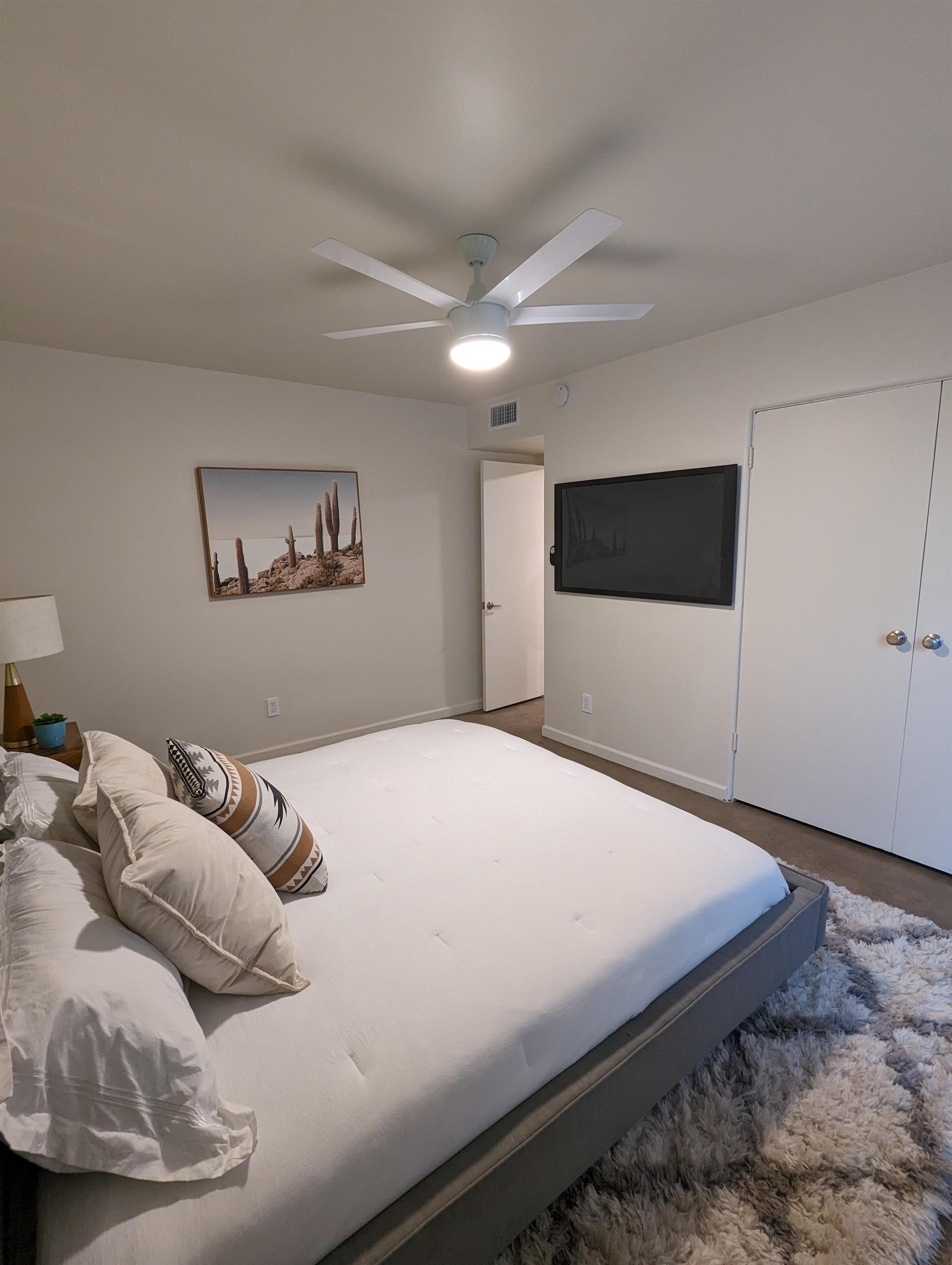 Furnished bedroom shown at Villa Riviera.